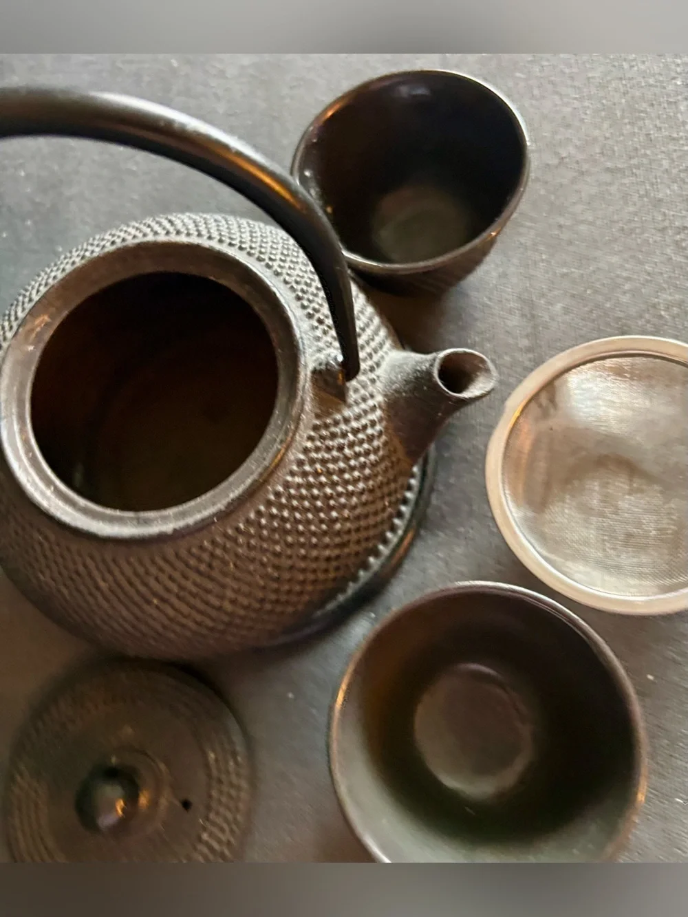 Classic Black Cast Iron Teapot Set with Handle